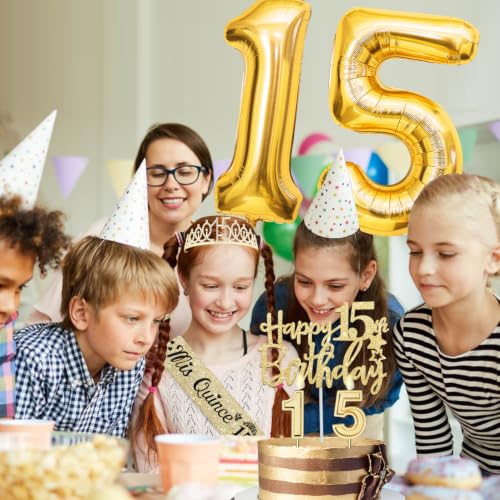 YeohJoy Gold 15th Birthday Decorations for Girls - style: 15th