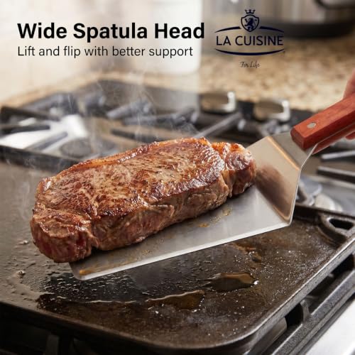 La Cuisine Extra‑Wide Stainless Steel Spatula with Wooden Handle, Heavy‑Duty 5x6" Burger Turner for BBQ, Flat Top Griddle, Blackstone Grill & Smash Burgers - size: 5x6"