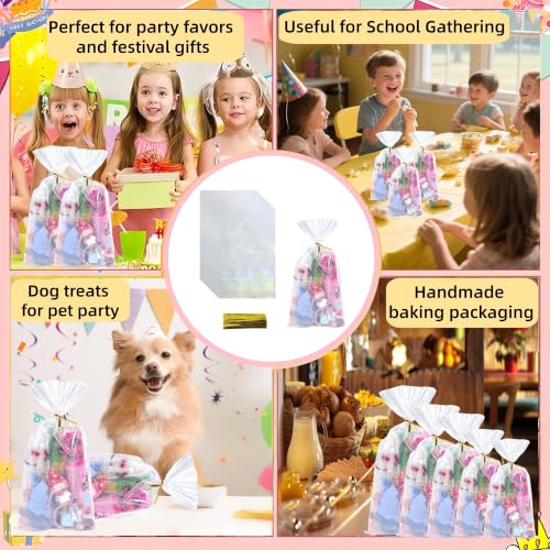FERENLI 50 Pcs 8.07x13.98 inch Holographic Clear Cellophane Treat Bags - size: 8.07x13.98 inch (20.5x35.5 cm)
