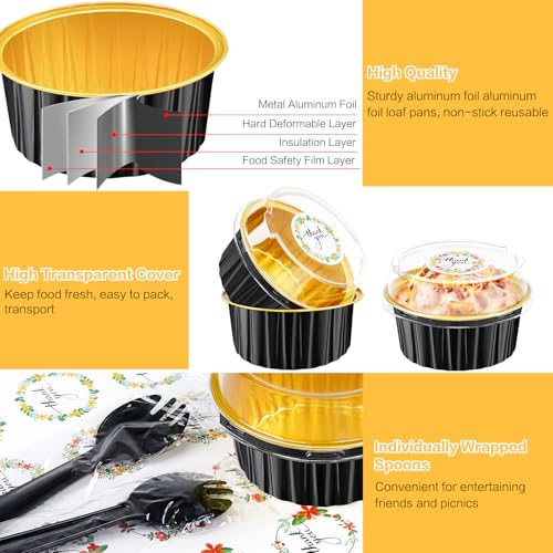 Round Mini Cake Pans with Lids, 5oz Disposable Small Baking Tins, Black - color: Black Gold 60pcs