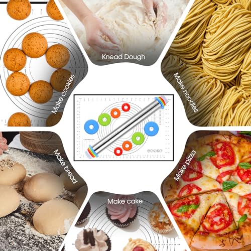 Dandat Rolling Pin Set with Adjustable Rings Baking Mat Cutters, Black - color: Black