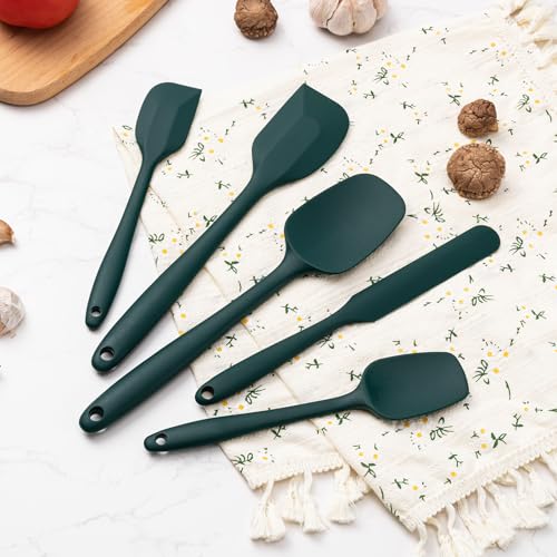 Silicone Spatula Set,5 Piece Food Grade Rubber Spatulas,Dark Green - color: Dark Green
