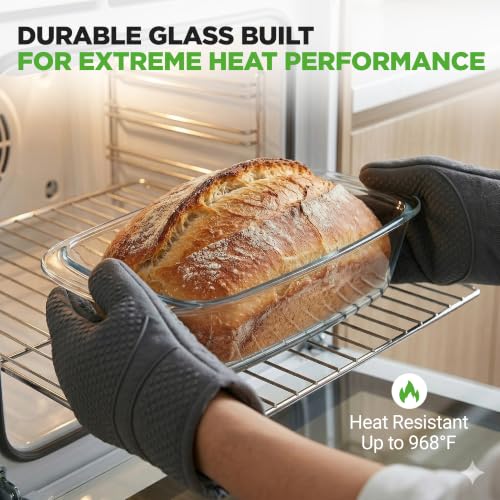 NutriChef 6 Piece Glass Loaf Pans for Baking Bread - 7.6 Cups Stackable Glass Bread Loaf Pan - 3 loaf Pan with 3 Lids - Oven & Microwave Safe, Dishwasher Safe - Clear - size: 3 Piece Set