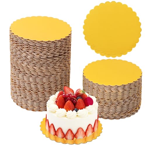 130 Pack 6 Inch Gold Cake Boards, Rounds Cake Cardboard, Flower Edge Cake Base, Disposable Round Cake Board for Wedding, Party, Anniversaries, Birthday Decor - size: 130 Pack 6 Inch Gold Rounds
