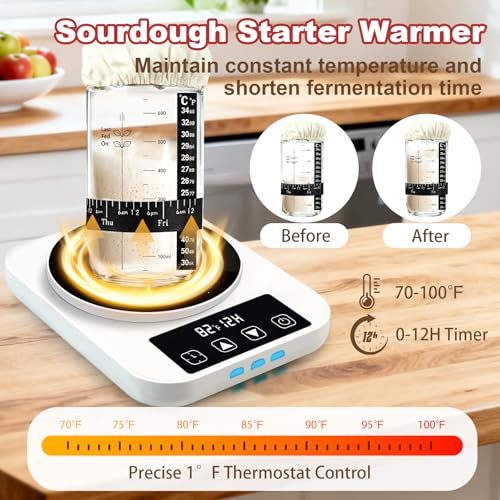 Sourdough Starter Kit with Warmer, Banneton Bread Proofing Basket and Jar