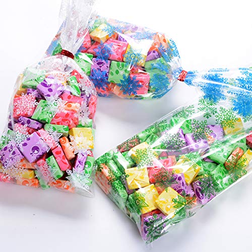 luakesa 100 Pieces Christmas Treat Candy Bags,Clear Cookie Snowflake Cellophane Bags with Twist Ties for Christmas Holiday Party Goody Supplies (Blue) - color: Blue