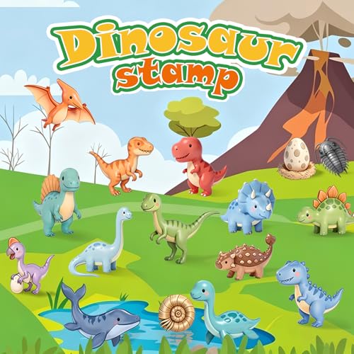 Wooden Dinosaur Stamp Set for Kids, 18 Pcs Dino Stamps Art Projects Supplies Classroom Rewards Birthday Gift Party Favors Carnival Prizes for Boys Girls