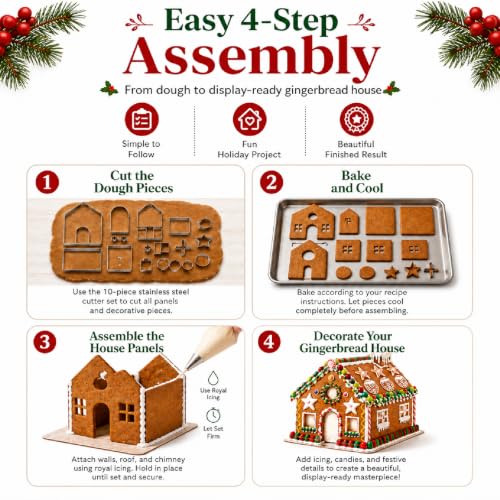 3D Christmas Gingerbread House Cookie Cutters Set, FantasyDay 10 Pcs 430 Stainless Steel Cartoon Snowflake Biscuit Cutter Pastry Mold for Holiday Birthday Cake Dough Donut Fondant - Baking Dough Tool - color: #1