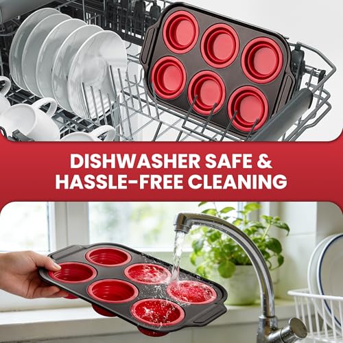 Silicone Muffin Pans for Baking with Metal Frame - 6 Cups Cupcake Pans - color: 6-Cups Red
