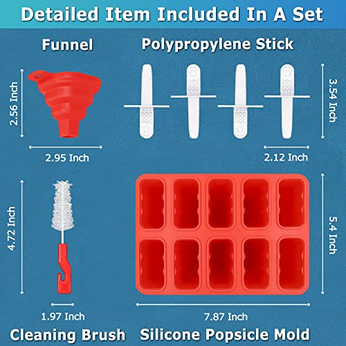 Silicone Popsicle Molds 10-cavity, DIY Ice Pop Mold for Kids Adult Teens, BPA Free Ice Cream Molds for Party Yogurt Juice Smoothies Sticks - color: Red-10 cavity