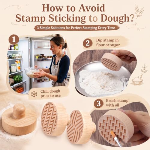 3 Set Texture Cookie Stamps, 2.5" Springerle Molds for Baking - style: Texture