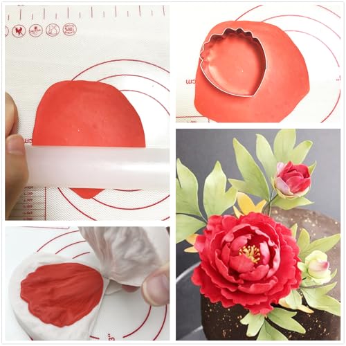 Stainless Steel Gumpaste Peony Flower Cutter Set with Fondant Silicone Mold