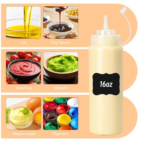 DHSBTLS 16 oz Plastic Squeeze Bottles with Tethered Caps, 12 Pack - color: 16oz-12 Pack