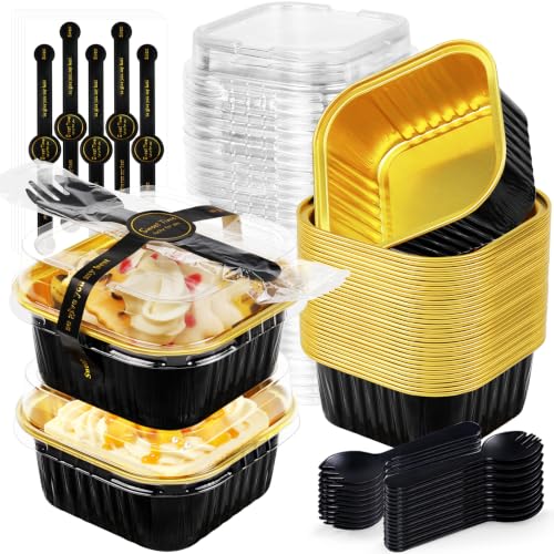 Square Mini Cake Pans with Lids, Aluminum Foil, Black Gold, ZOXILEN - color: Black/Gold