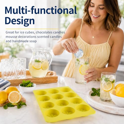 2Pcs Lemon Silicone Mold for Ice Cube, 12-Cavity 3D Lemon Shape Fruit Silicone Mold for Chocolate, Ice, Candy, Mousse Cake - color: 12-cavity small lemon shaped mold