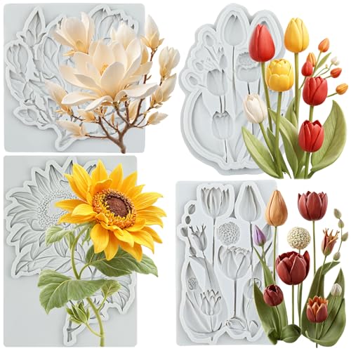 Tulip Flower Silicone Molds Sunflower Fondant Mold Set of 4 - color: Style I