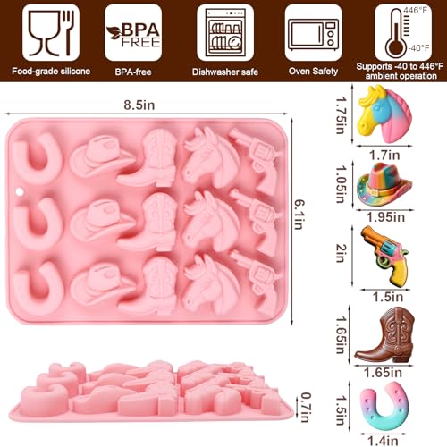 Palksky Cowboy Chocolate Molds, 2Pack Western Theme Silicone Mold Baking with Cowboy Horse Boots Hat Saddle Shapes, Candy Molds for Chocolate Gummy Cookies Fondant Candy Party Decor - color: 2Pcs Cowboy Chocolate Molds