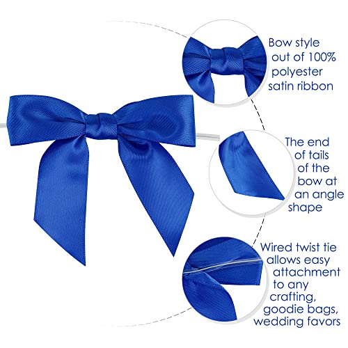 AIMUDI Royal Blue Satin Ribbon Twist Tie Bows - 3.5" Pretied Bows for Crafts, Gift Wrapping & Hanukkah Ornaments - 50 Counts - color: Blue Royal