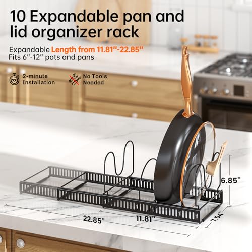 MUDEELA Expandable Pot Pan Lid Organizers inside Cabinet, 10 Divider-Black - color: Black, size: 10 Dividers