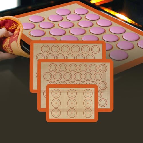 Silicone Baking Mat Macaron - Set of 3 (2 Half Sheet Liners and 1 Quarter Sheet), Non Stick Silicon Cookie Oven Liner For Macaroons, Bake Pans, Pizza, Toaster, Cake and Bread Making (Orange) - color: Orange