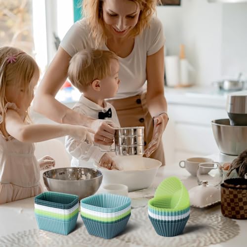 Silicone Cupcake Liners 34 Pack Baking Cups Muffin Liners Nostick Cake Molds Bento Lunch Box Dividers - style: 34 Pack Cupcake Liners