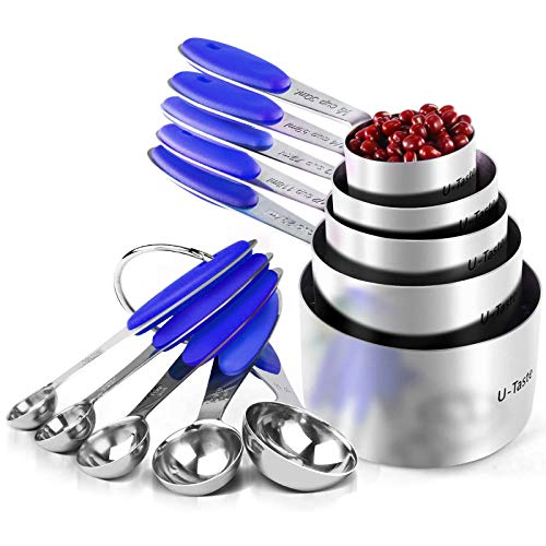 U-Taste Measuring Cups Spoons Set, 18/8 Stainless Steel, 10Pcs, Blue - color: Blue