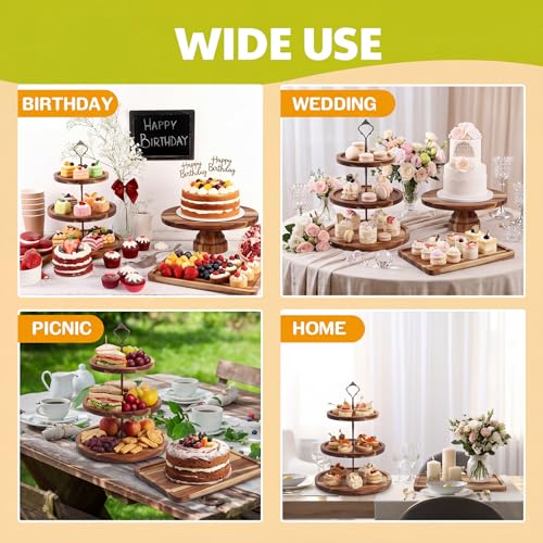 RattanView 7 Pcs Wooden Dessert Display Set 3 Tier Stands Trays, Brown - color: Brown