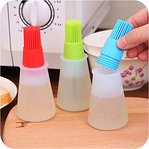 AKOAK 1 Pack Environmentally Friendly Silicone Flat-Bottomed Barbecue Oil Bottle Brush, Pastry Brush, Kitchen Baking and Barbecue Cooking Tools (Blue) - color: Blue