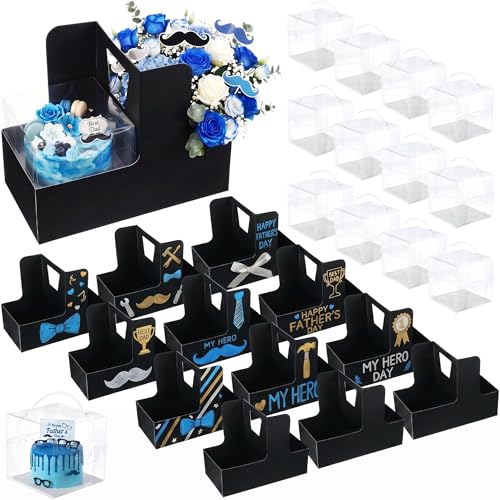 Qinyoung 12 Sets Father's Day Flower Box Cake Flower Gift Boxes with 12 Pcs Transparent PVC Cake Boxes for Men Birthday Wedding Bachelorette Bridal Shower Party Favor - color: Black