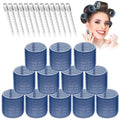 Jumbo Hair Curlers Set - 24 Large Rollers with 12 Rollers and 12 Clips for Long, Thick Volume (Blue) - color: Blue