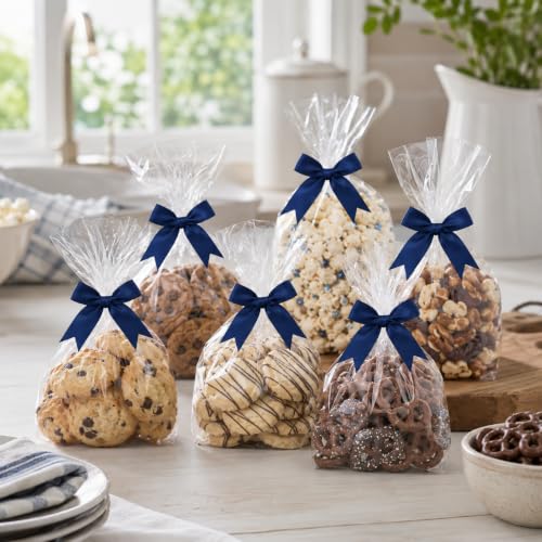 50 Pcs Twist Tie Bows for Treat Bags and Gift Wrapping, Navy Blue - color: Navy Blue
