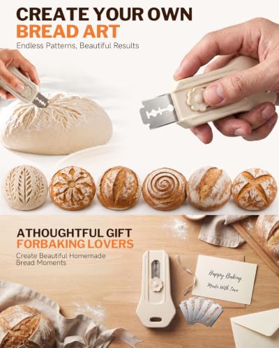 Bread Lame Sourdough Scoring Tool, Dual Sided Magnetic Bread Knife - color: Cream