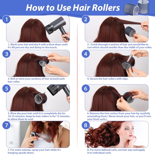 Jumbo Hair Curlers Set - 24 Large Rollers with 12 Rollers and 12 Clips for Long, Thick Volume (Blue) - color: Blue