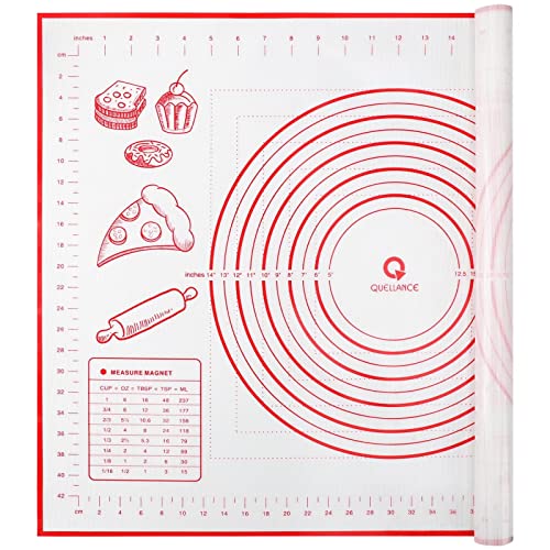 Silicone Baking Mat with Measurements, Pastry Mat for Rolling Out Dough Non-Slip Extra Large, Red, 20" x 28", Fondant Mat - size: 20" x 28"