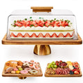 Cake Stand, 2 in-1 Cake Stand with Lid, 16” x 12.4” Acacia Wood Cake Holder