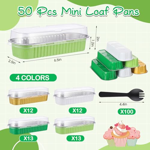 Blushtier 150 Pcs Mini Loaf Pan with Lid & Spoon, Green and Gold - color: Green and Gold