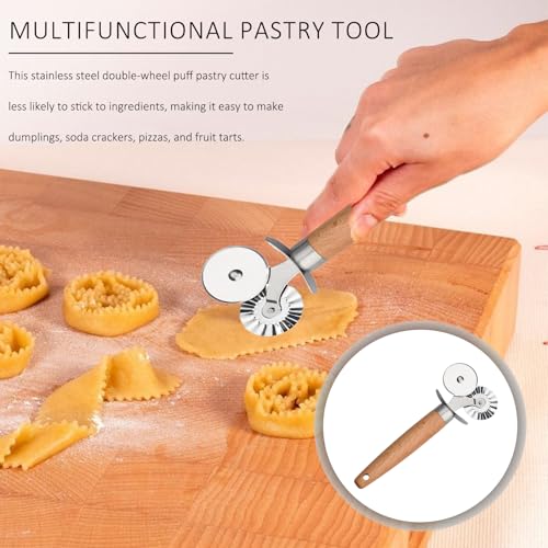 Pasta Cutter Wheel,Double-Wheel Grooved Pastry Cutter