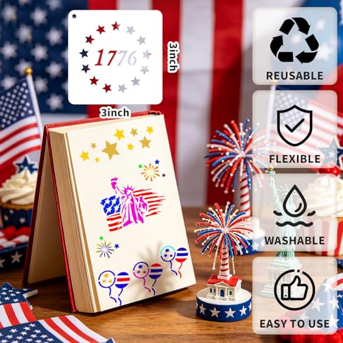 72 PCS 3x3 Inch Independence Day Stencils for Painting - Reusable USA Flag Patriotic Painting Templates, Red White and Blue Party Supplies for 4th of July Memorial Day Painting Stencil - color: 72 PCS Independence Day