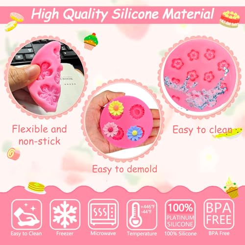 5Pcs Rose Flower Silicone Candy Mold, Mini Daisy Fondant Chocolate Silicone Molds for Cake Decorating, Small Polymer Clay Molds Resin Mold for Baking Soap Ice Cube Wax Melt - color: Rose Flower Mold