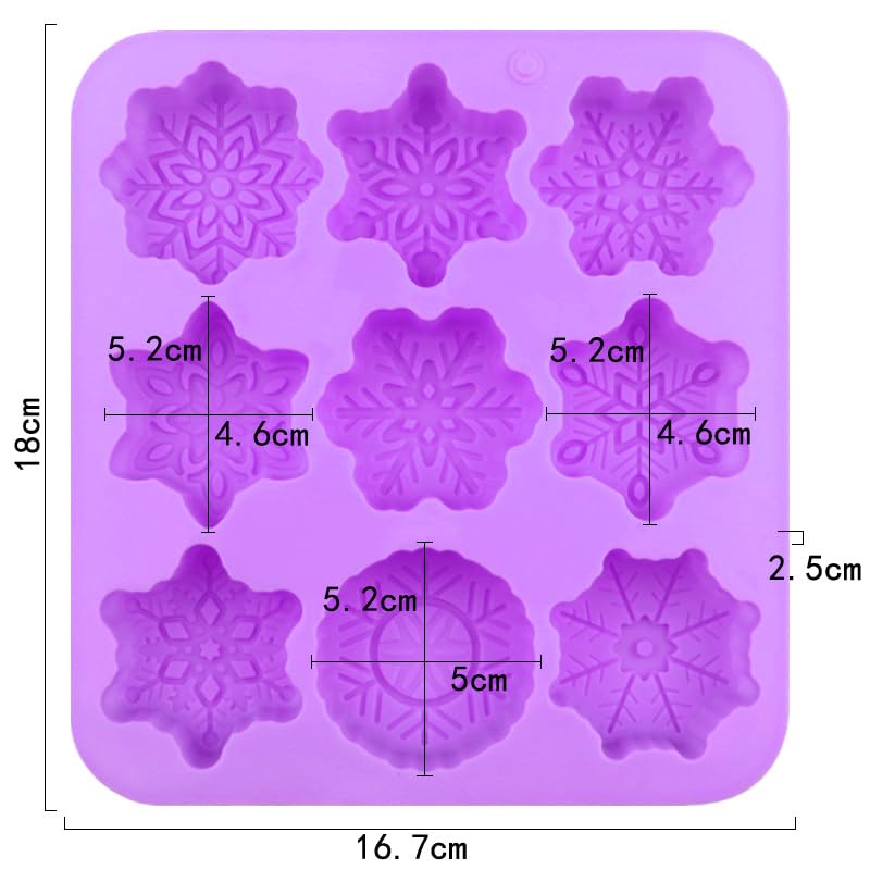 3Pcs Snowflake Silicone Mold - 9-Style Christmas Snowflake Chocolate and Candy Molds, Christmas Silicone Molds for Desserts, Soap, Candles, Jello, Ice, and Wax Melts - color: G