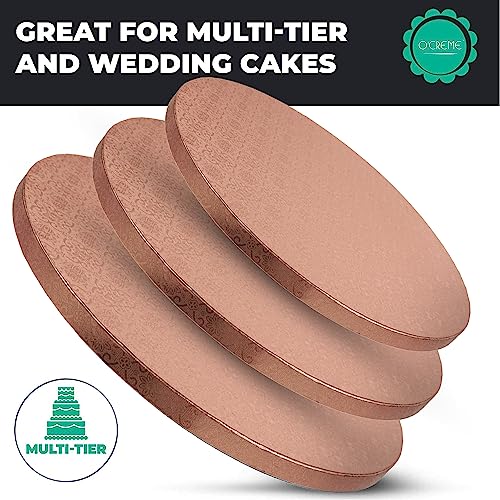 O'Creme Rose Gold Foil Round Cake Board - Gorgeous Design, Sturdy & Durable 1/2" Thick Drums, 14" Diameter - Pack of 5 Disposable Circles - color: Red, size: 14"