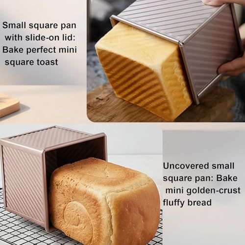 Mini Pullman Loaf Pan with Lid, 2-Pack 4 Inch Square Pan, Gold - color: Gold