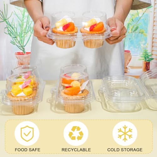 Roshtia 100 Pcs 2 Cavity Cupcake Container with 300 Mini Baking Cups