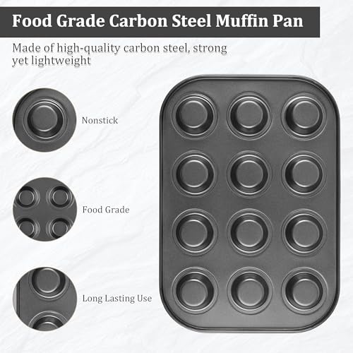 Mini Muffin Pan, Premium Small Cupcake Pans, Carbon Steel 12-Cup Muffin Tin, Versatile Non-Stick Bakeware - color: Black