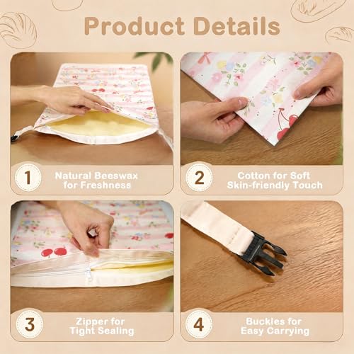 Reusable Beeswax Bread Bags for Homemade Bread Sourdough, Organic Cotton Bread Storage Bags with Zipper, 2 Pack 17x13" Pink - color: Pink & Pink
