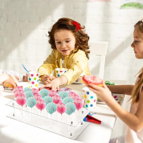 2 Pcs Clear Acrylic Cake Pop Stand, 21 Holes 2 Tier Square Lollipop Holder for Birthday, Wedding, Party, Candy Display