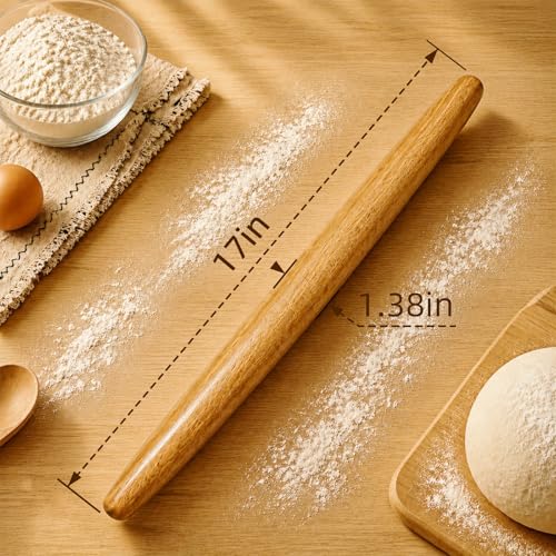 French Tapered Rolling Pin for Baking, 17 Inch Solid Wood