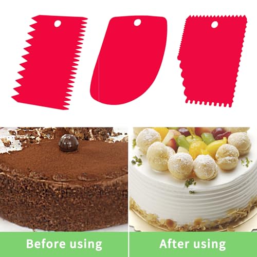 Cake Scraper, 6 Pcs Cake Smoother Scraper, Dough Scraper Red - color: Red