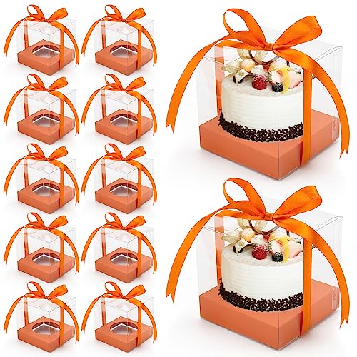 12 PCS Clear Cupcake Boxes 3.5 Inch Cupcake Containers (Orange) - color: Orange