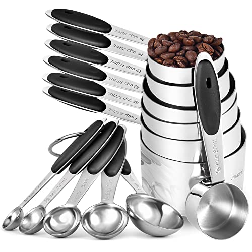 U-Taste Measuring Cups Spoons Set, 18/8 Stainless Steel, 12Pcs, Black - color: Black